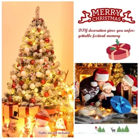 Costway 4.5FT Snow Flocked Artificial Christmas Tree Hinged w/400 Tips and Foldable Base image {4}