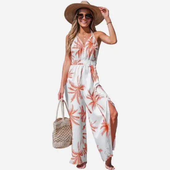 Women's Palm Tree V-Neck Jumpsuit - Cupshe image {7}