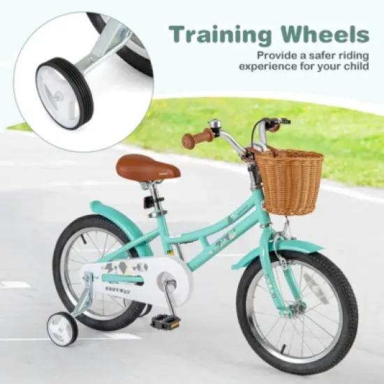 Costway 16'' Kids Bike w/Height Adjustable Handlebar Seat Basket Bell Training Wheels image {6}