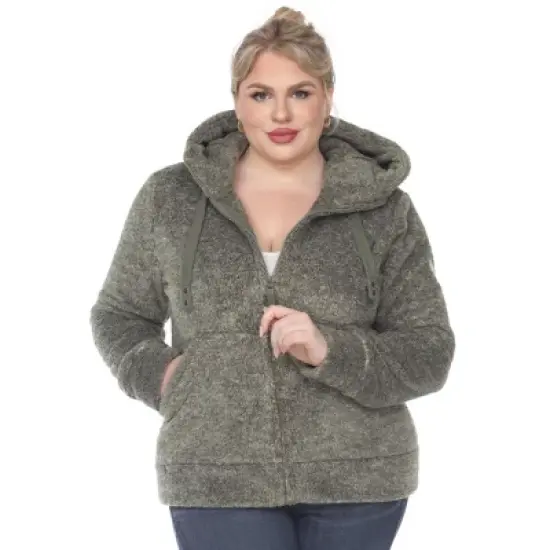 Plus Size Hooded High Pile Fleece Jacket - White Mark image {9}