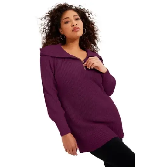 June + Vie by Roaman's Women&rsquo;s Plus Size Half-Zip Sweater image {4}