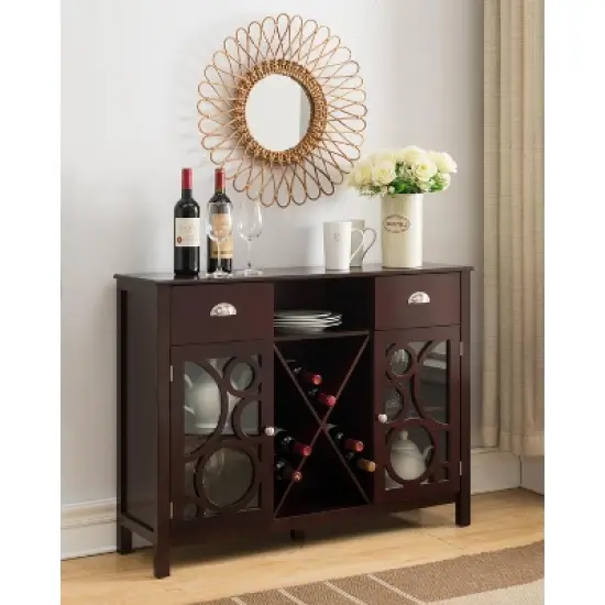 Kings Brand Furniture Jamestown Wood Buffet Server Storage Sideboard Wine Cabinet, Cherry image {4}