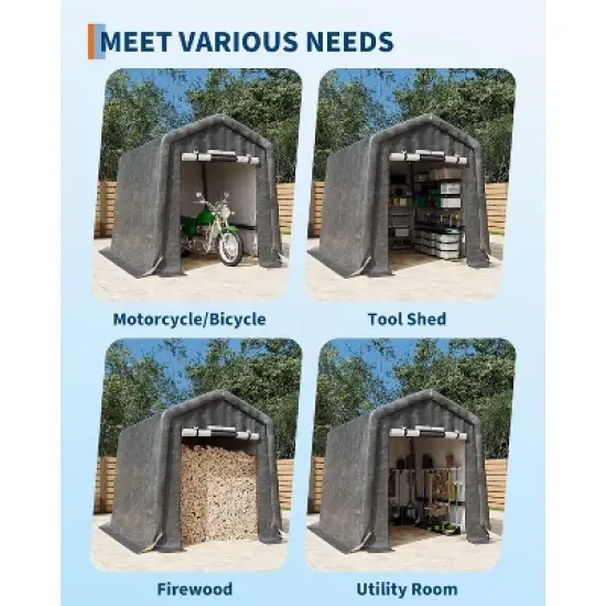 Outdoor Portable Storage Shed w/Roll-Up Door&Vent,Shelter Waterproof PE Tarp,UV-Resistant Storage Sheds for Motorcycle,Firewood,Tools image {6}