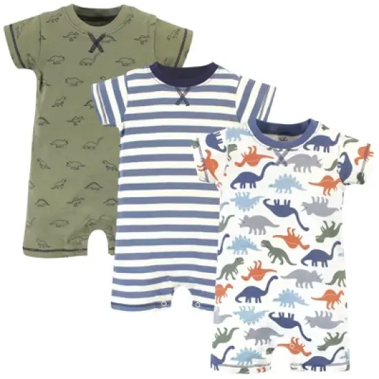 Touched by Nature Baby Boy Organic Cotton Rompers 3pk, Bold Dinosaurs image {4}