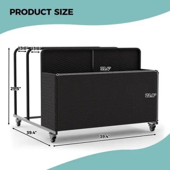 PE Rattan Outdoor Pool Caddy with Rolling Wheels, Patio Wicker Poolside Float Storage Basket for Cushions, Floaties, Noodles, Life Vests, Beach Balls image {2}