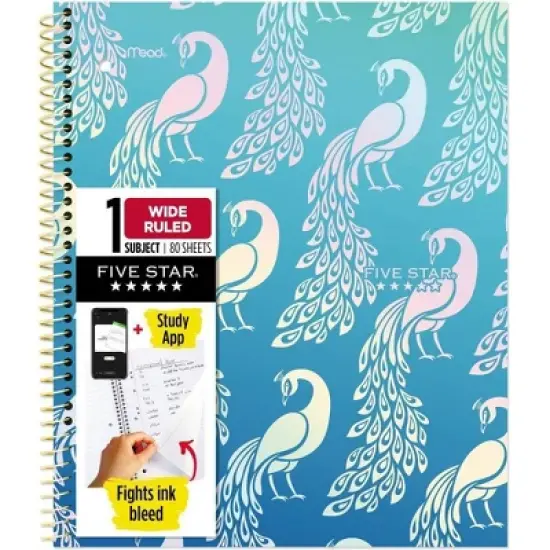 Five Star Fashion Wide Ruled Notebook 80ct Peacock, School Supplies image {8}
