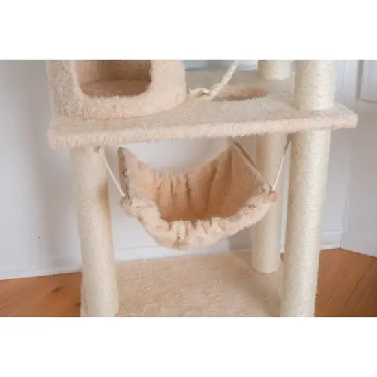Armarkat 70" Real Wood Cat Furniture,Ultra thick Faux Fur Covered Cat Condo House A7005, Beige image {4}