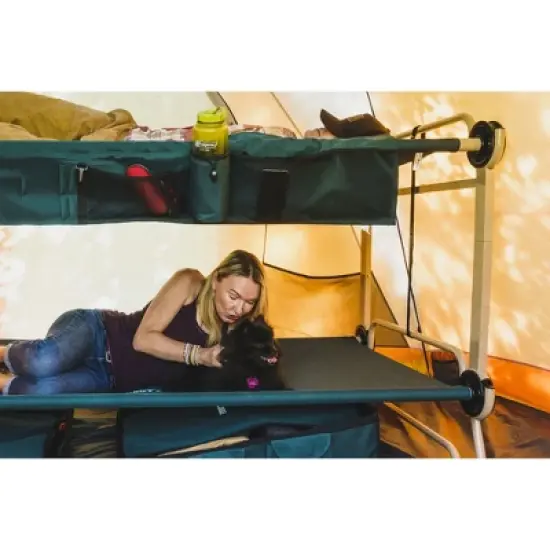 Disc-O-Bed X Large Cam-O-Bunk 2 Person Bench Bunked Double Bunk Bed Cot with 2 Side Organizer and Carrying Bags for Camping Trips, Navy image {2}