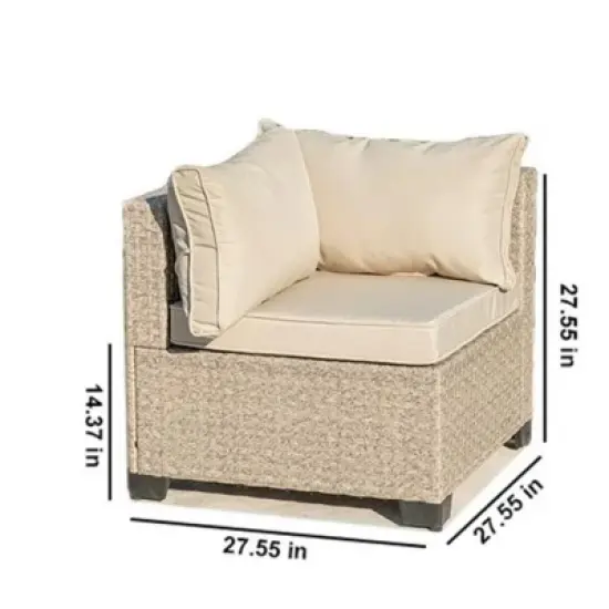 GDFStudio Dana Outdoor 6-Seater Rattan and Metal Upholstered Sectional Sofa Set with Coffee Table image {3}