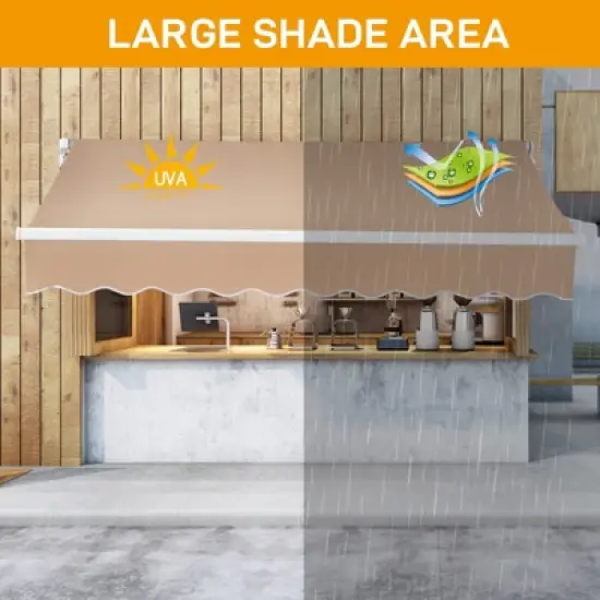 Karl Home | 12 ft. x 10 ft. Brown  Polyester Cover Retractable Patio Awning image {1}