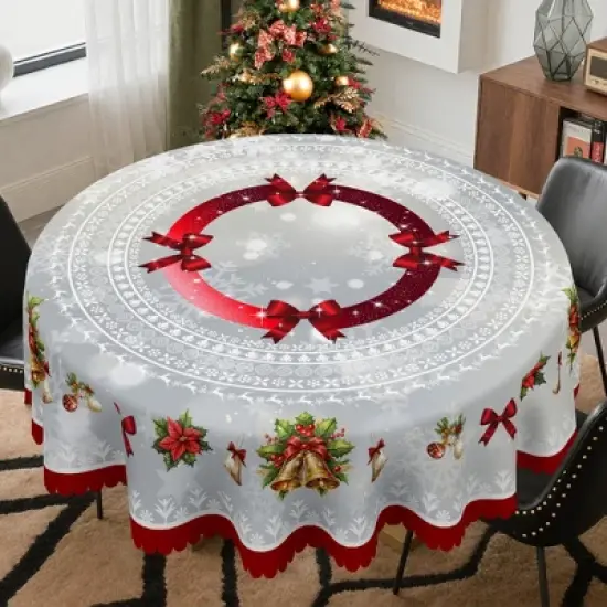 LOVEVOOK Holiday Tablecloth Christmas Table Cloths, Washable Polyester Fabric Table Covers for Dining, Party Holiday Decor image {3}