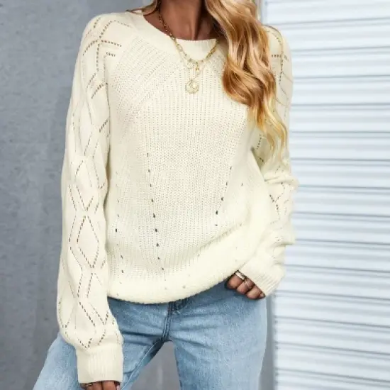 Women's Cutout Raglan Long Sleeve Sweater - Cupshe -White image {1}