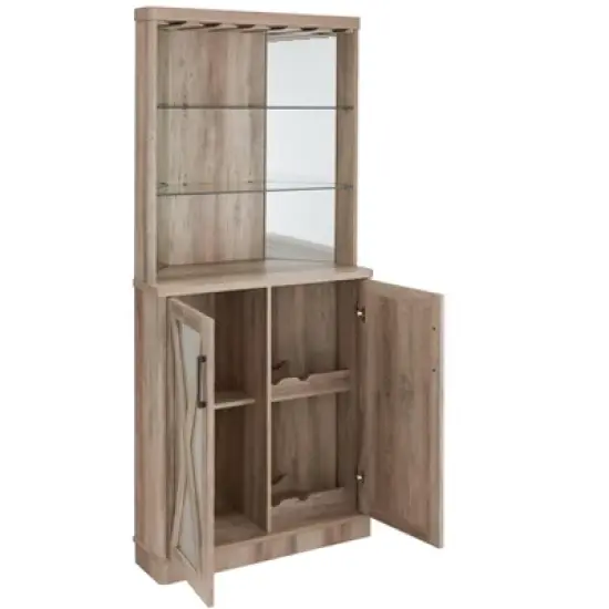 Home Source Grey Wash Corner Bar Cabinet with Mirrored Panels image {2}