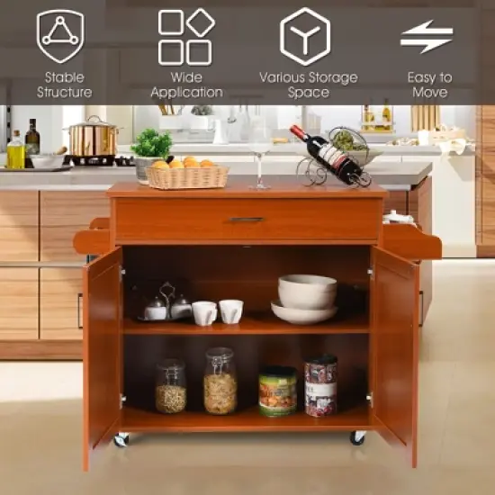 Costway Rolling Kitchen Island Cart Storage Cabinet w/ Towel & Spice Rack White\Black\Cherry\Gray image {5}