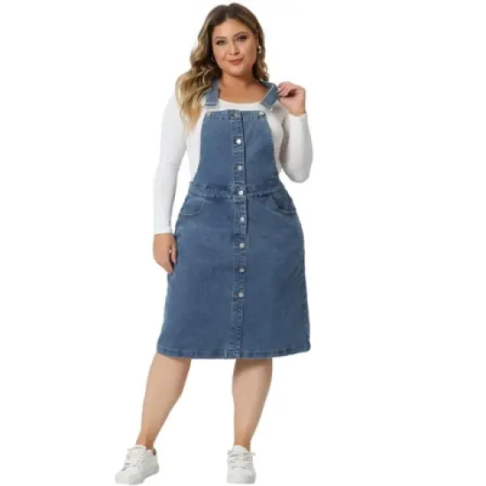Agnes Orinda Women's Plus Size Jeans Button Front Adjustable Strap  Denim Overall Dress image {2}