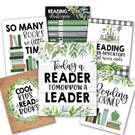 Hadley Designs Farmhouse Greenery Reading Posters For Classroom Library Decor, Set of 6 image {7}