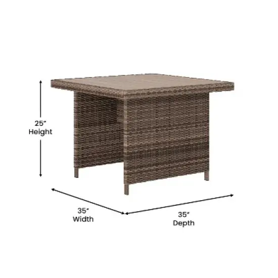 Merrick Lane Indoor/Outdoor L-Shaped Sofa/Dining Table Conversation Set with Wicker Rattan Construction and Weather-Resistant Cushions image {8}