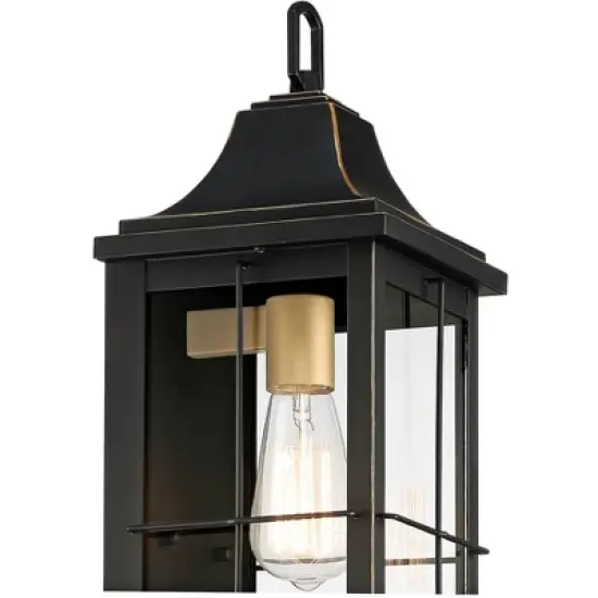 John Timberland Sunderland Vintage Outdoor Wall Light Fixture Black Warm Gold 18 1/2" Clear Glass Panels for Post Exterior Barn Deck House Porch Yard image {2}