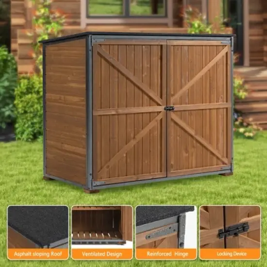 ORRD 50.4"L&times;26.8"W&times;41"H Outdoor Storage Cabinet. Brown metal-framed garden tool shed for backyard/patio/lawn. image {3}