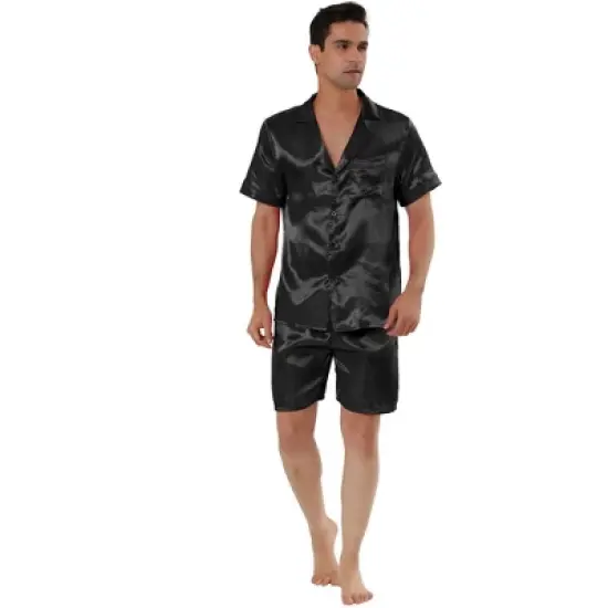 Lars Amadeus Men's Satin Pajama Set Summer Short Sleeve Night Wear Sleepwears Sleep Lounge Sets image {4}
