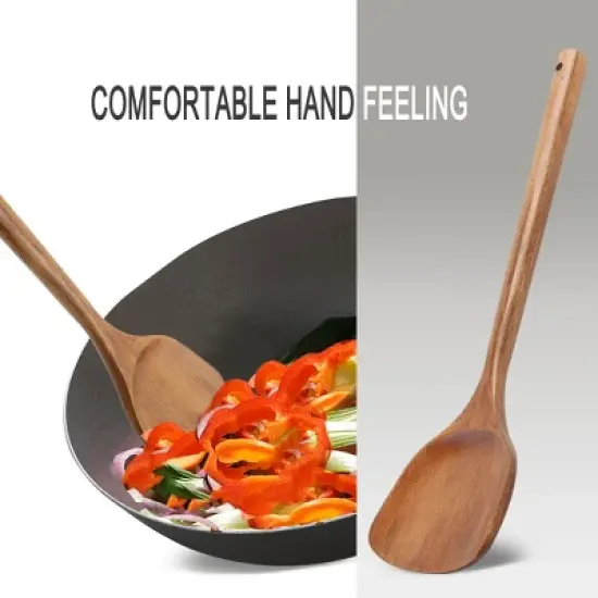 Unique Bargains Wooden Turner Pan Stir Frying Spatula Wok Kitchen Essential Cookware for Cooking Baking Flipping Brown 1 Pc image {1}