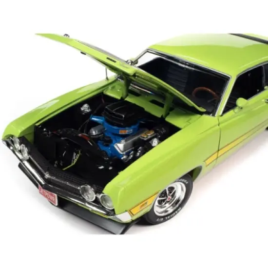 1971 Ford Torino Cobra Grabber Lime Green with Matt Black Hood and Stripes "Class of 1971" 1/18 Diecast Model Car by Auto World image {2}