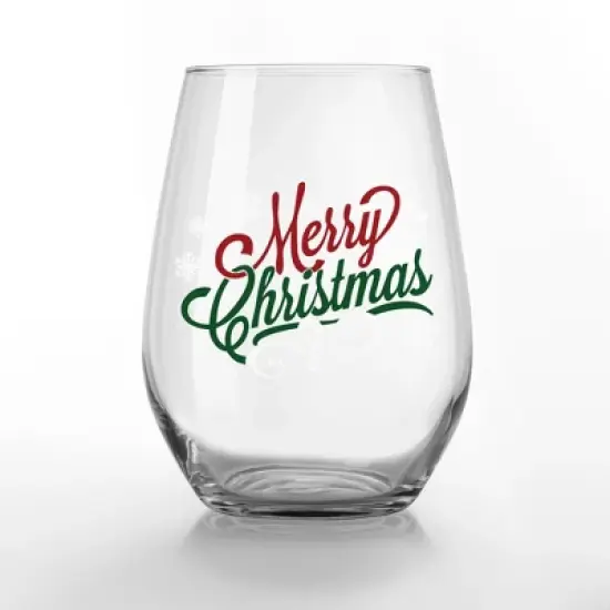 Creative Products Merry Christmas Script 15 oz. Printed Stemless Wine Glass image {1}