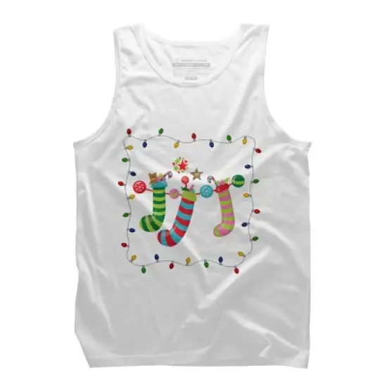 Men's Design By Humans Christmas Stocking with Christmas Lights By realdealclipart Tank Top image {4}