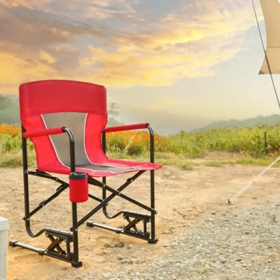 Sevobal Outdoor Portable Chairs Freestyle Rocker Camping Chair with Durable Armrests and Drink Holder for Patio and Backyard, Red, 36.02"*4.92"*25.2" image {3}