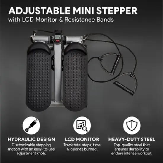 BalanceFrom Adjustable Stepping Machine and Step Counter, Leg Workout Machine & Mini Stair Stepper with Resistance Bands, for Home Workouts, Black image {1}