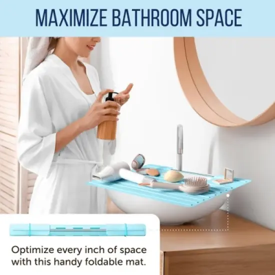Maplefield Bathroom Foldable Sink Cover - Heat Resistant Silicone Mat & Makeup Mat - Bathroom Space Saver Sink Cover (Light Blue) image {1}