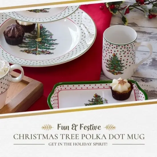 Spode Christmas Tree Polka Dot Mug, 16-Ounce Ceramic Cup with Handle - Festive Holiday Design - Microwave, Dishwasher, Freezer Safe image {1}