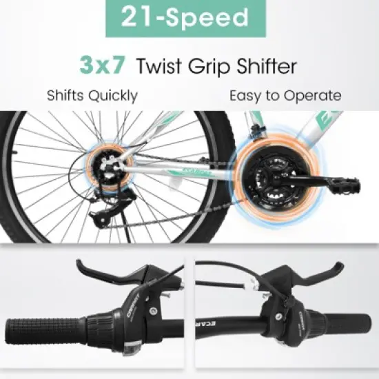 INFURNIC Bicycles 26 Inch Mountain Bike with 21 Speeds and Dual Disc Brakes for Women and Teens, White, 69"*27"*39" image {3}