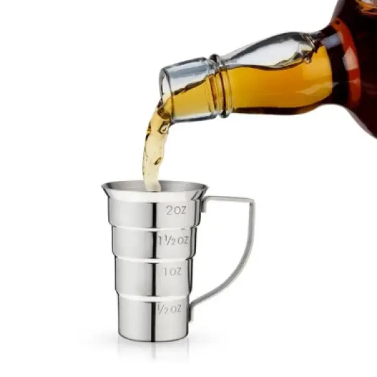 Viski Stepped Jigger With Handle, 4 Measurement Markings, Measuring Cup for Cocktail Recipes, 0.5 oz, 1 oz, 1.5 oz, & 2 oz, Stainless Steel, Silver image {5}