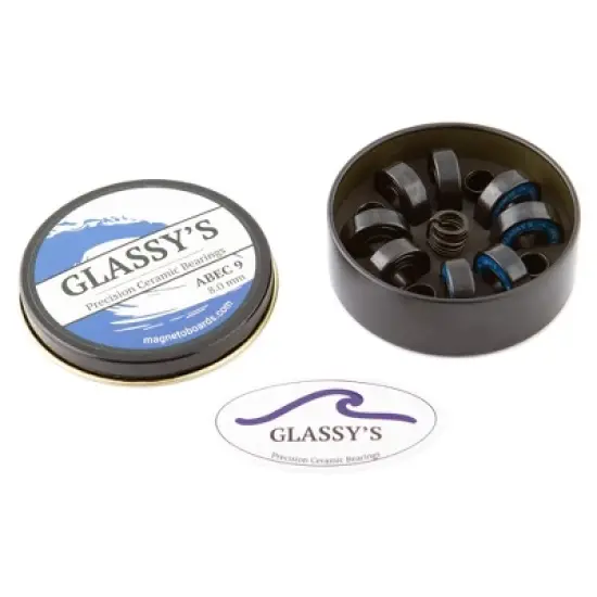 Magneto Ceramic Bearings (8 Pack), ABEC 9 High Speed Skateboard Bearings with Washers, Spacers and a Glassy's Sticker (Black) image {3}