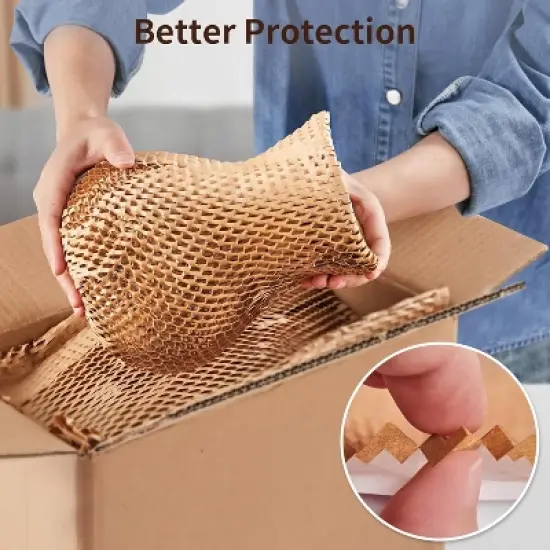 Attop Honeycomb Packing Paper, 15"x 213' Bubble Packing Wrap Wrapping Roll With 20 Fragile Sticker Labels image {3}