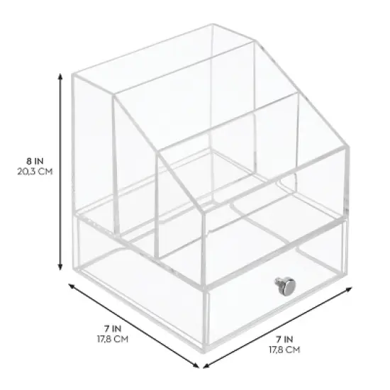 Clarity Cosmetic Palette Organizer with Drawer for Vanity or Cabinet to Hold Makeup, Beauty Products, Hair Accessories - 3 Compartments - Clear image {2}