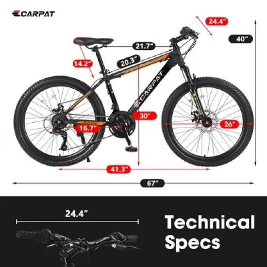 Gulches Elecony Steel Mountain Bike, 26x17 Inch Suspension Frame, Shimano 21-Speed, Mechanical Disc Brakes, 85% Pre-Assembled image {1}