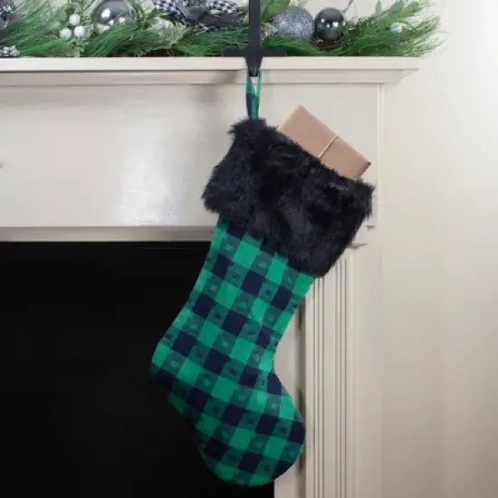 Northlight 20" Green and Black Plaid Christmas Stocking image {1}