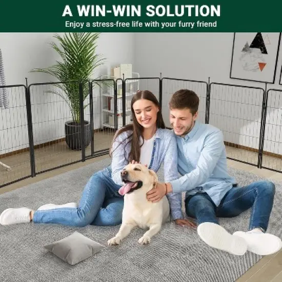 Nasitip 40"/48" Black 8/16-Panel Dog Playpen, Indoor Outdoor Heavy Duty Metal Pet Exercise Pen with Wide Door & Low Threshold image {6}