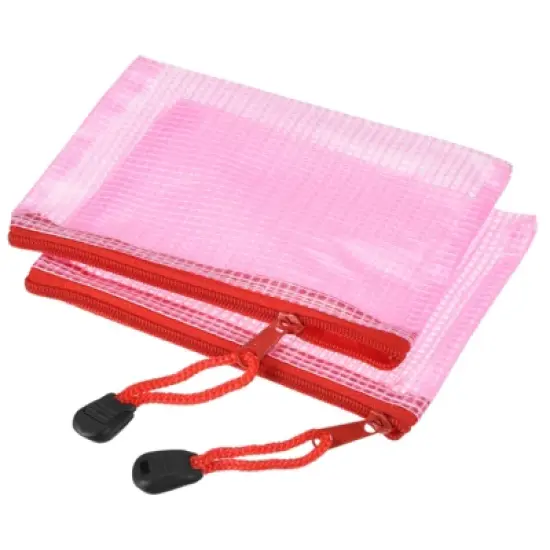 Unique Bargains Office Home Supply Pink Mesh Zipper File Document Bill Pouch Folders 6 Pcs image {7}