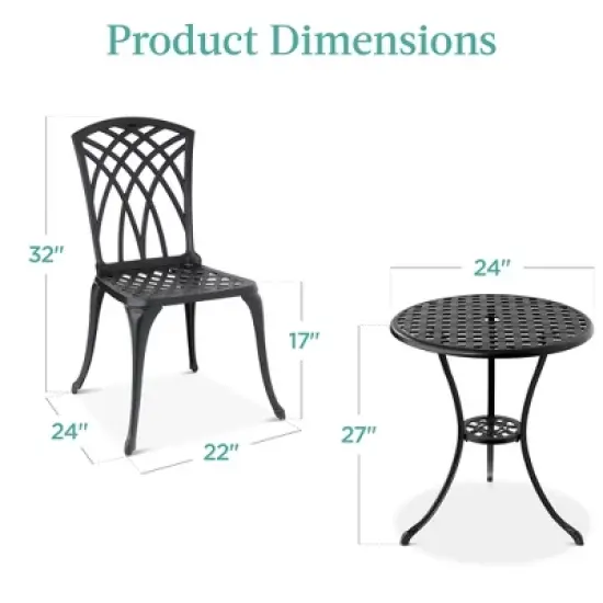 Best Choice Products 3-Piece Aluminum Patio Bistro Set w/ Umbrella Hole, 2 Chairs, Polyester Cushions - Black/Red image {6}