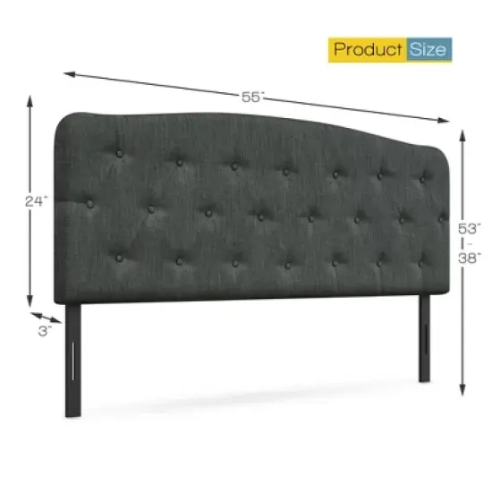 Costway Full Size Upholstered Headboard Only Adjust Button Tufted Faux Linen Light Grey\Dark Grey image {4}