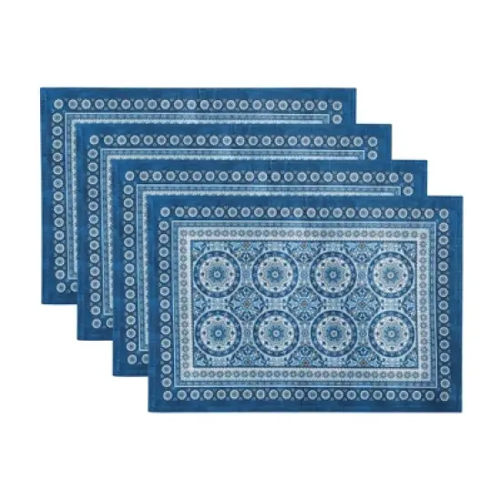 Vietri Medallion Blue Block Print Stain & Water Resistant Indoor/Outdoor Placemats, Set of 4 - Multicolor - 13x19 - Elrene Home Fashions image {5}