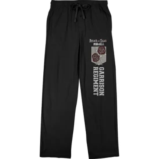 Attack On Titan Men's Garrison Regiment Text & Logo Black Sleep Pajama Pants image {4}