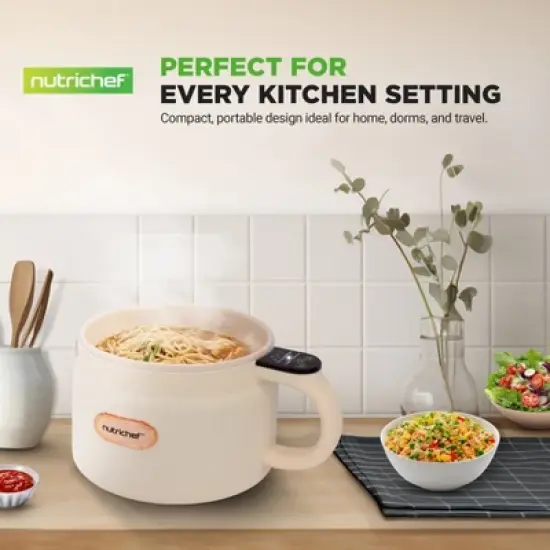 NutriChef 1.6L Multi-Functional Portable Electric Rice Cooker - White, with Ceramic Coating image {6}