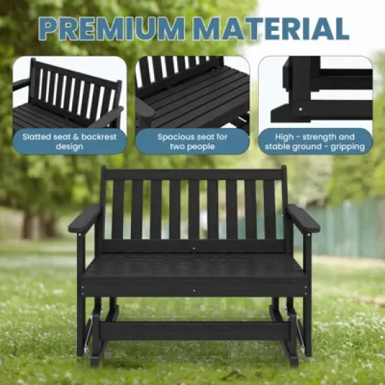 HYLEORY Outdoor Glider Rocking Chair,2 Person Bench Swings for Outside,HDPE All-Weather Resistant 2-Person Loveseat, Patio Glider for Garden Porch image {5}