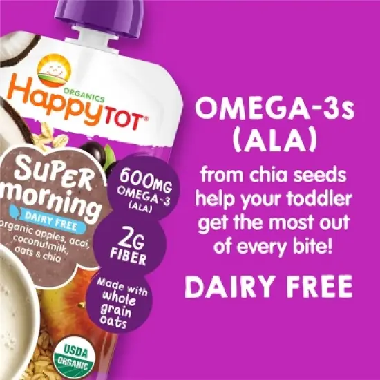 HappyTot Super Morning Organic Apples Acai Coconut Milk & Oats with Super Chia Baby Food Pouch - 4oz image {3}
