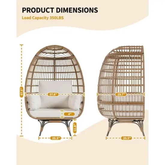 360Swivel Egg Chair, Patio Rotating Rattan Egg Basket Chair with Steel Frame and 4 Cushions, Heavy-Duty Wicker Chair for Porch, Backyard image {2}