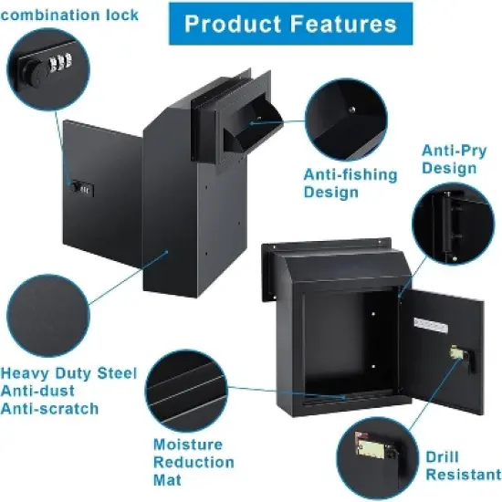 Acekool Steel Locking Wall Mount Mailbox, Security Key Drop Box for Outdoor, for Parcels & Letter Collection image {4}